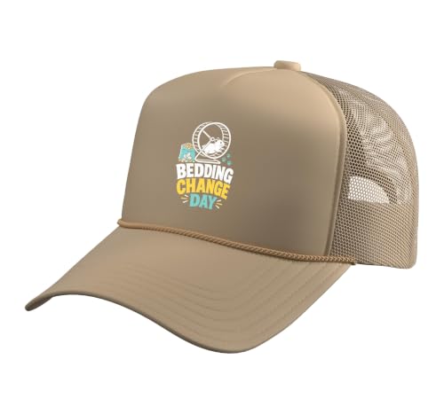 Hamster Bedding Change Day Trucker Hat with Adjustable Mesh Back - color: Khaki