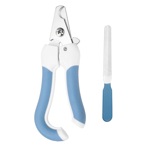Pet Nail Clipper with Nail File, Pet Nails Clippers and Trimmer with Safety Guard, Professional Grooming Tool for Indoor Small Dog Cat Kitten, (Blue/White, 1 Set) - color: Blue/White