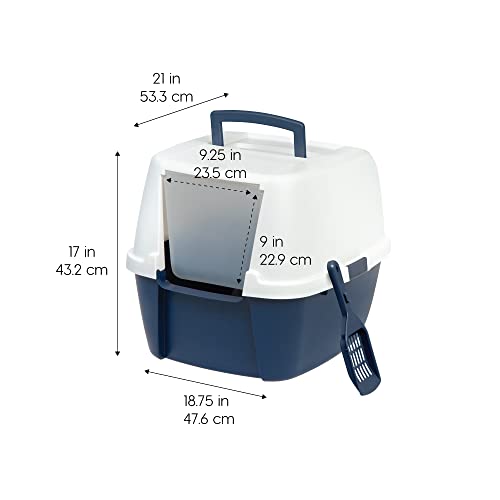 IRIS USA Large Front Door Cat Litter Box, Walk-in Entry, Navy | Nervous Cats, Private Enclosure Design, Covered Walk-Through, Flip Door Access, Privacy Hood, Contained Environment - color: Navy, style: Jumbo Enclosed