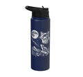 Sugar Glider Howling to the Moon 90's Retro Stainless Steel Insulated Water Bottle - color: Navy Blue