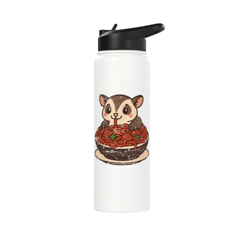 Cute Sugar Glider Spaghetti Pasta Stainless Steel Insulated Water Bottle - color: White