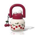 22 oz Insulated Stainless Steel Water Bottle with Handle, Cherry | Cute design with durable 316L stainless steel, dual sip, keeps drinks hot or cold longer, travel and everyday hydration - color: White