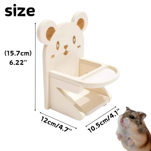 Hamster Chair with Food Bowl Tray- Handmade Wooden Small Animal Cage Accessories Habitat Decor House Photo Props Small Animal Toys for Hamster Mice Rat Hedgehog Rodents (Wood)