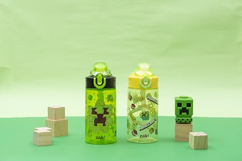 Zak Designs Minecraft Sage 16oz Leak-Proof Straw Kids Water Bottle, 2-Pack | BPA Free Durable Plastic, Cupholder Friendly, Dishwasher Safe, Easy to Clean, Lid Lock, Handle, For School, Home, Travel - color: Minecraft (Creeper)