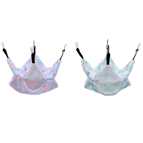 2-Piece Small Animal Hammock for Guinea Pigs, Hamsters, Ferrets, Chinchillas, Parrots, Sugar Gliders, Squirrels, etc. (Blue & Pink Heart Pattern)