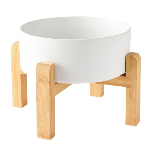 8'' Ceramic Raised Dog Bowl - 70Oz Dog Food & Water Bowl with Elevated Non-Slip Bamboo Stand, Dishwasher & Microwave Safe, Anti Vomiting Heavy Duty Pet Bowl for Medium and Large Dogs, White - color: 1 x Bowl + Stand - White, size: 8 inch