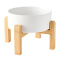 8'' Ceramic Raised Dog Bowl - 70Oz Dog Food & Water Bowl with Elevated Non-Slip Bamboo Stand, Dishwasher & Microwave Safe, Anti Vomiting Heavy Duty Pet Bowl for Medium and Large Dogs, White - color: 1 x Bowl + Stand - White, size: 8 inch