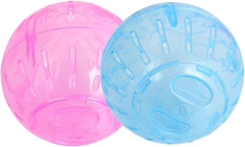 2Pcs Blue and Pink Rotundity Hamster Balls Hamster Ball Transparent Dwarf Exercise Balls Running Wheel Gerbil, Running,Small Animals Silent Motion Wheel Portable and Compact Supplies