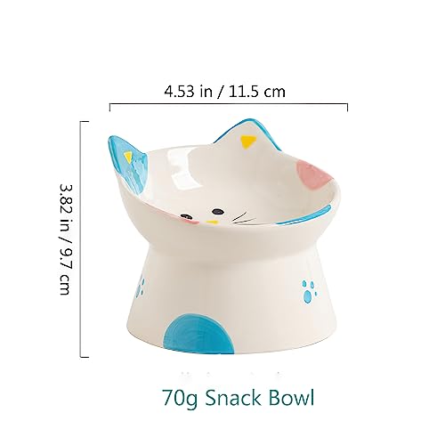 Cute Ceramic Raised Cat Bowls Elevated Design, 15° Tilted FeederProtect Cat's Spine Anti Vomiting Blow for Flat Faced Cats, Kitten Small Dogs,Raise Tilted Cat Food Bowld Pet Dishes(Blue) - color: Blue