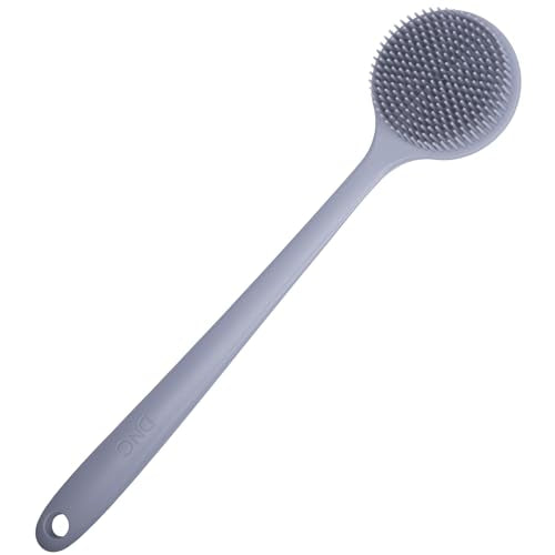 DNC Silicone Back Scrubber for Shower Bath Body Brush with Long Handle (Gray) - color: Gray