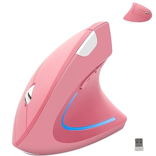 Wireless Mouse Ergonomic Vertical Ergo High Presion Optical Lightweight Cordless LED Light Large Cute Wireless Mouse for Laptop Computer Mac Office Girl Boy Adults Gift , 800/1200/1600 DPI, 6 Buttons - color: Pink