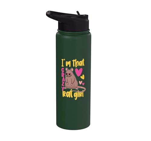 Funny Rat Design for Girls and Women Stainless Steel Insulated Water Bottle - color: Dark Green