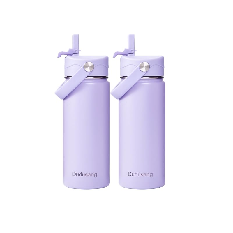 2Pack18oz Kids Insulated Water Bottle - Bulk Stainless Steel Water Bottles for School Boys/Girls Flip Top Leak Spill Proof Vacuum Metal Cups BPA Free Thermos(Violet 2, 18 Ounces) - color: Classic White