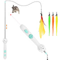 TBTeek Cat Toys Retractable Pole Wand Toy with Feather for Indoor Cats | with Light and 22" Retractable Pole with Feather,Rechargeable,5 Modes, 2in1 Interactive Wand Toy 3 Refills - size: 1pc red light with fish pole