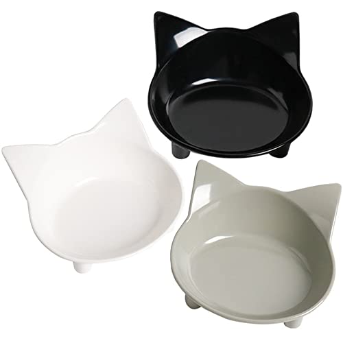 Dog Food Bowl & Cat Bowl – Non-Slip, Wide, Shallow Pet Dish for Whisker Fatigue Relief, Safe Food-Grade for Puppies & Rabbits - color: 3Black+Grey+White