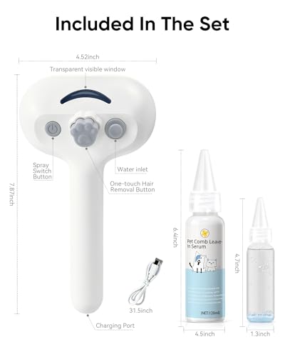 Pet Steam Brush Dog Cat 2026 New Grooming Comb for Shedding Floating Hair | Smooth & Detangling, Gentle Cool Mist Softens Hair Reduces Static Helps Pets Who Dislike Bathing,Includes Waterless Shampoo - color: Gray, size: 120ML