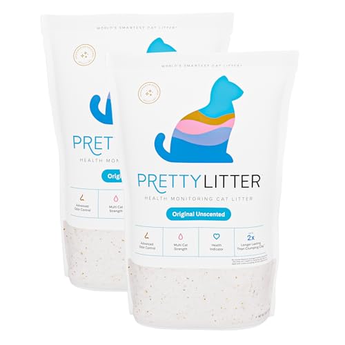 PrettyLitter Health Monitoring Cat Litter, Unscented, 2-Pack, 6 lb. Bags | Up to 2 Months Supply, Non-Clumping, Advanced Odor Control, Automatic Litter Box Compatible, Color Changing Silica Crystals - size: 6 LB (Pack of 2)