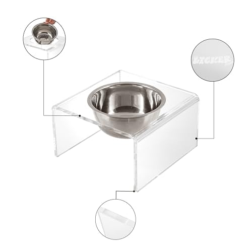 DBL2002A Keaton 5" Small/Medium Modern Acrylic Rectangular Elevated Pet Feeder with 20oz 1-Stainless Steel Bowl, Clear/Chrome - color: Clear/Chrome, size: 20 Ounces (5" Cups 1-Pack)