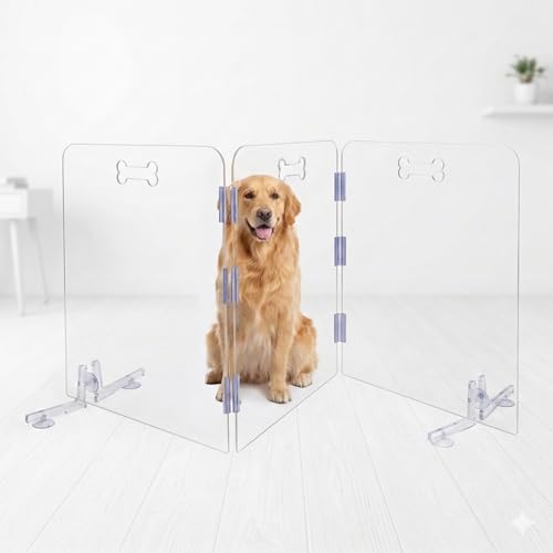 31.5'' Tall Clear Acrylic Dog Playpen, 3-Panel Pet Gate | Freestanding Transparent Barrier for Indoor Doorways, Foldable Puppy Fence with Support Feet & Handles - size: 3-Panel Tall