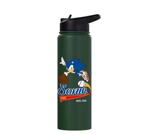 Sonic the Hedgehog - Sonic Baseball Est. 1991 Stainless Steel Insulated Water Bottle - color: Dark Green