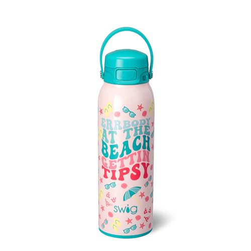 Swig Life 32oz EZ Fill Water Bottle with Straw Lid, Errbody at the Beach | Leakproof Lid - Double Wall Insulated Stainless Steel - Lid, Straw & Lock - Cup Holder Friendly - Dishwasher Safe - color: Errbody Beach, size: 32 Ounces