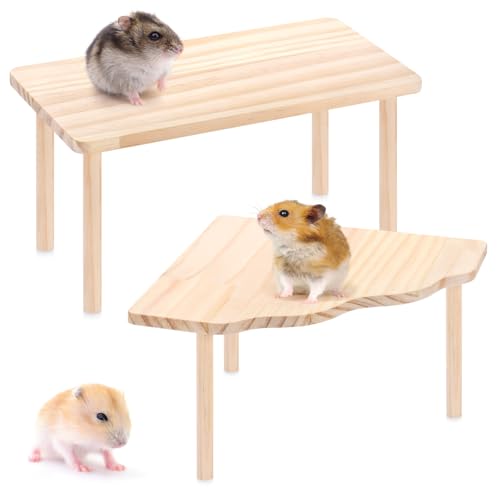 2-Piece Set Hamster Play Wooden Platform for Dwarf Syrian Hamsters Gerbils Mice Degus or Other Small Pets
