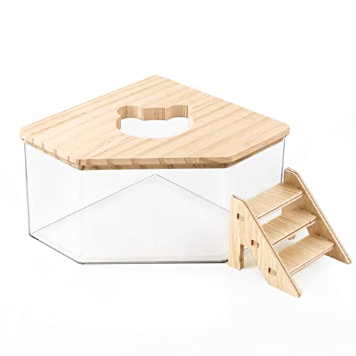 Hamster Sand Bath, Pentagon Acrylic Hamster Dig Box with Wood Cover, Sand Bath for Hamsters, Small Animals - style: Pentagon