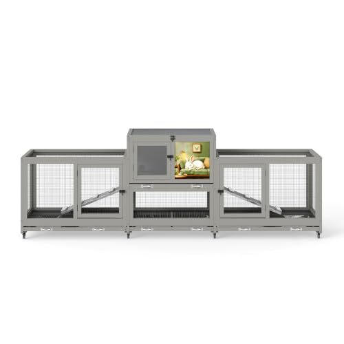 COZIWOW 94.5in Rabbit Hutch, 2-Tier Indoor Bunny Cage with Wheels & Tray | Spacious For Multiple Rabbits. Includes Pull Out Tray & Air Vent For Easy Cleaning. Rolling Wheels For Mobility. - size: 94.5"L x 16.9"W x 32.6"H