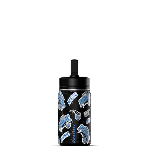 Hydrapeak NBA Officially Licensed Orlando Magic Mini 14oz Kids Stainless Steel Water Bottle with Straw Lid & Flexible Handle, Double Wall Insulated, Spill Proof, Perfect for Back to School - color: Orlando Magic