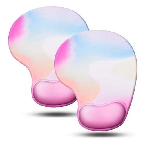 JIKIOU Ergonomic Mouse Pad with Gel Wrist Rest 2Pack,Portable Small Rainbow | Upgraded-Prevent Gel Leakage, Ergonomic Design for Pain Relief, Cooling Gel filled, Smooth Lycra Surface, Non-Slip PU Base - color: 05Rainbow