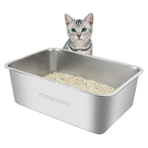 Stainless Steel Cat Litter Box – Large High-Sided Non-Stick Metal Pan with Anti-Slip Base, Easy-Clean Indoor Tray, 19.5" L x 13.5" W x 6" H in for Cats & Rabbits