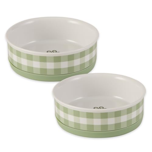 Bone Dry Ceramic Food Bowls, Non-Slip & Dishwasher Safe, Medium Set, 6x2 Desert Sage Check - color: Desert Sage Petite Check, size: Medium Set, 6x2"