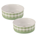 Bone Dry Ceramic Food Bowls, Non-Slip & Dishwasher Safe, Medium Set, 6x2 Desert Sage Check - color: Desert Sage Petite Check, size: Medium Set, 6x2"