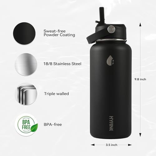 32oz Insulated Stainless Steel Water Bottle with Straw Lid Lager Capacity - color: Black