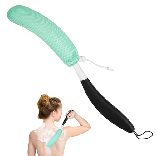 Back Scrubber for Shower,15.35" Long Handle Shower Brush for Body | Back Brush for Shower for Men Women, Long Handled Bath Sponge for Deep Clean,Exfoliating,Anti-Slip Curve Handled - size: Black-green