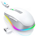 PEIOUS Wireless Mouse Jiggler - Keep Computers Awake, White & Grey | Rechargeable LED Mouse, Silent Clicks, Adjustable DPI and Random Movement Keep Computers Awake for Laptop/PC/Mac - color: White & Grey