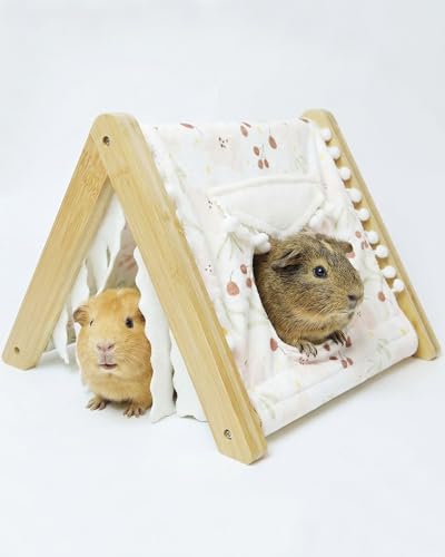 Guinea Pig Hideout No Bottom, Sturdy Bamboo Small Animal House with Window, Rabbit Bunny Tunnel, Easy to Assemble for Hamsters Bunny Rat Chinchillas Playing Hiding, Guinea Pig Cage Accessories, Pink - color: Pink