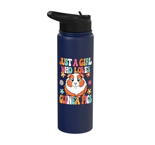 Just A Girl Who Loves Guinea Pigs Cute Groovy Girls Kids Stainless Steel Insulated Water Bottle - color: Navy Blue