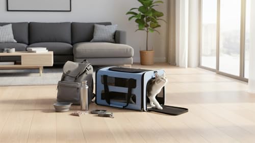 Cat Carrier Soft-Sided Travel Bag for Medium to Large Cat Over 15lbs | Small Puppy Dog Carry Crate 12 Pounds, Top Entry, Breathable Mesh, Pet Kitten Rabbit Cage Bag Transport Kennel Collapsible - color: Teal