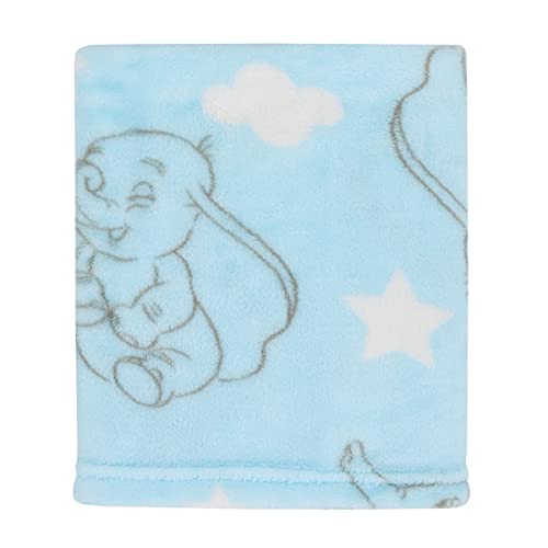 Disney Dumbo Pastel Blue, Grey & White Clouds & Stars Super Soft Baby Blanket, Light Blue, Grey, White - color: Disney Dumbo, size: 30x36 Inch (Pack of 1)