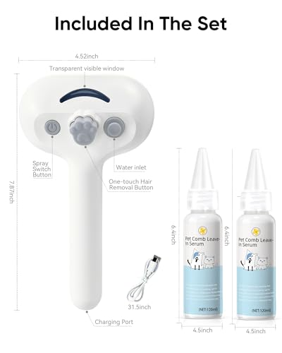 Pet Steam Brush Dog Cat 2026 New Grooming Comb for Shedding, Floating Hair, Smooth & Detangling, Gentle Cool Mist Softens Hair Reduces Static Helps Pets Who Dislike Bathing,2*Waterless Shampoo - color: Gray, size: 240ML