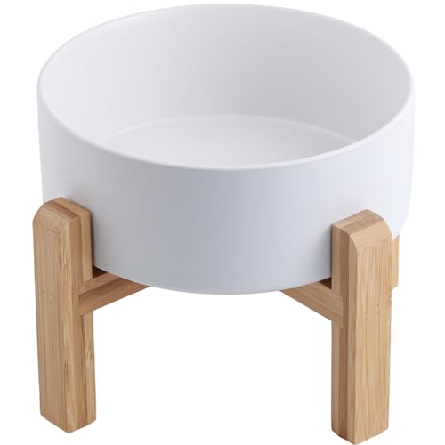 White Raised/Elevated Ceramic Dog Bowl for Medium Large Sized Breeds,Large Dog Food Water Bowl with Stand,8 in Non Slip Heavy Weighted 1800ml/ 7.6 Cups/60 OZ - color: White, size: 8 in