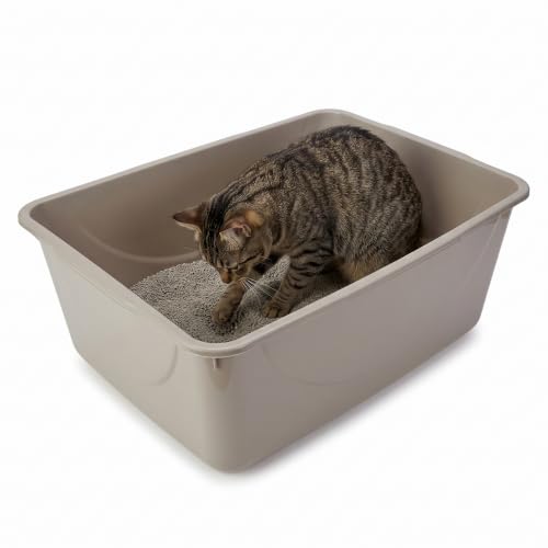 Petmate Open Cat Litter Box, Extra Large Nonstick Pan Durable Standard Litter Box, Mouse Grey Great for Small & Large Cats Easy to Clean, Made in USA | Made in USA, easy to clean standard tray for small and big felines, smooth surface releases clumps, sim