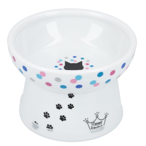 Necoichi Ceramic Raised Cat Food Bowl, 15° Tilted (Colorful Dots, Regular) - color: Colorful Dots, size: Regular