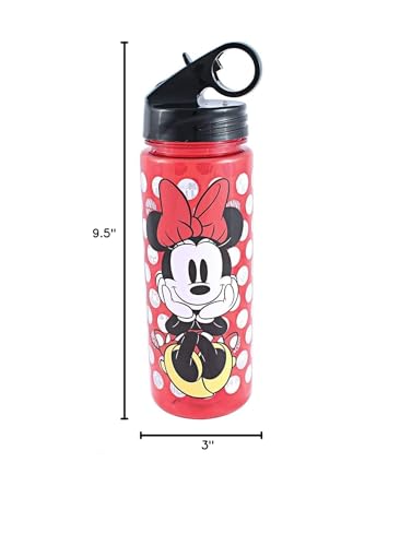 Silver Buffalo Disney Minnie Mouse Water Bottle With Flip-Up Straw | BPA-Free Plastic Sports Jug | Holds 20 Ounces