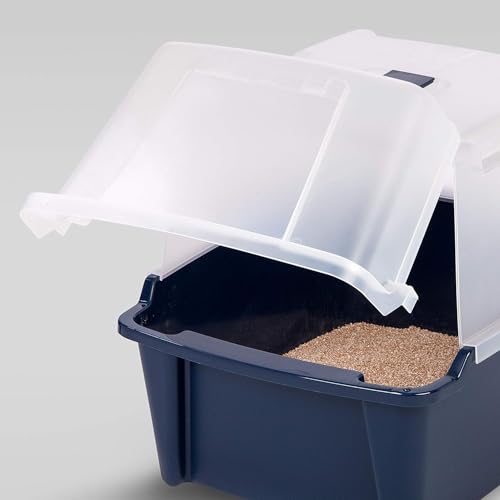 IRIS USA Large Front Door Cat Litter Box, Walk-in Entry, Navy | Senior Cats, Private Enclosure Design, Flip Door Access, Covered Walk-Through, Privacy Hood, Contained Environment - size: Split Hooded