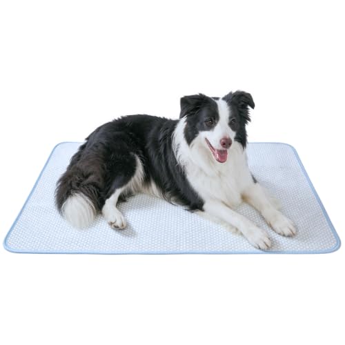 Petfelix FrostPlus Cooling Mat for Dogs Qmax>0.45 Breathable Dog Cooling Mat Chemical Free Fabric Cooling Dog Bed for Cats and Small Animals Non Slip Washable Scratch Resistant, L, 35''*26'' - size: L-35''*26''