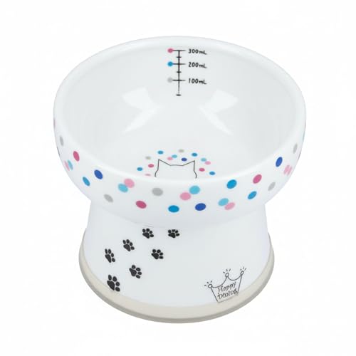 Necoichi Ceramic Elevated Cat Water Bowl, Whisker-Friendly (Colorful Dots, Extra Tall) - color: colorful Dot, size: Extra Tall