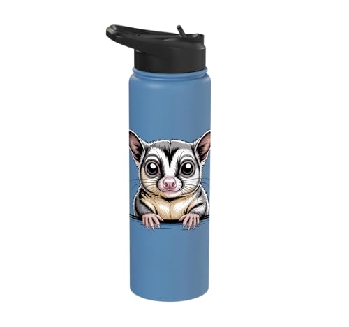 Sugar Glider Cute Peeking Marsupial Funny Animals Stainless Steel Insulated Water Bottle - color: Light Blue