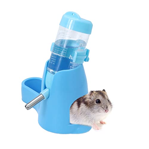 Wontee 3 in 1 Hamster Water Bottle with Food Bowl Hideout Base, 80ML, Blue | Water dispenser, food container, hideout, stable base, easy to refill, for glass tank/cage, dwarf hamster/mouse/gerbil, 2.7oz - color: Blue, size: 80ML